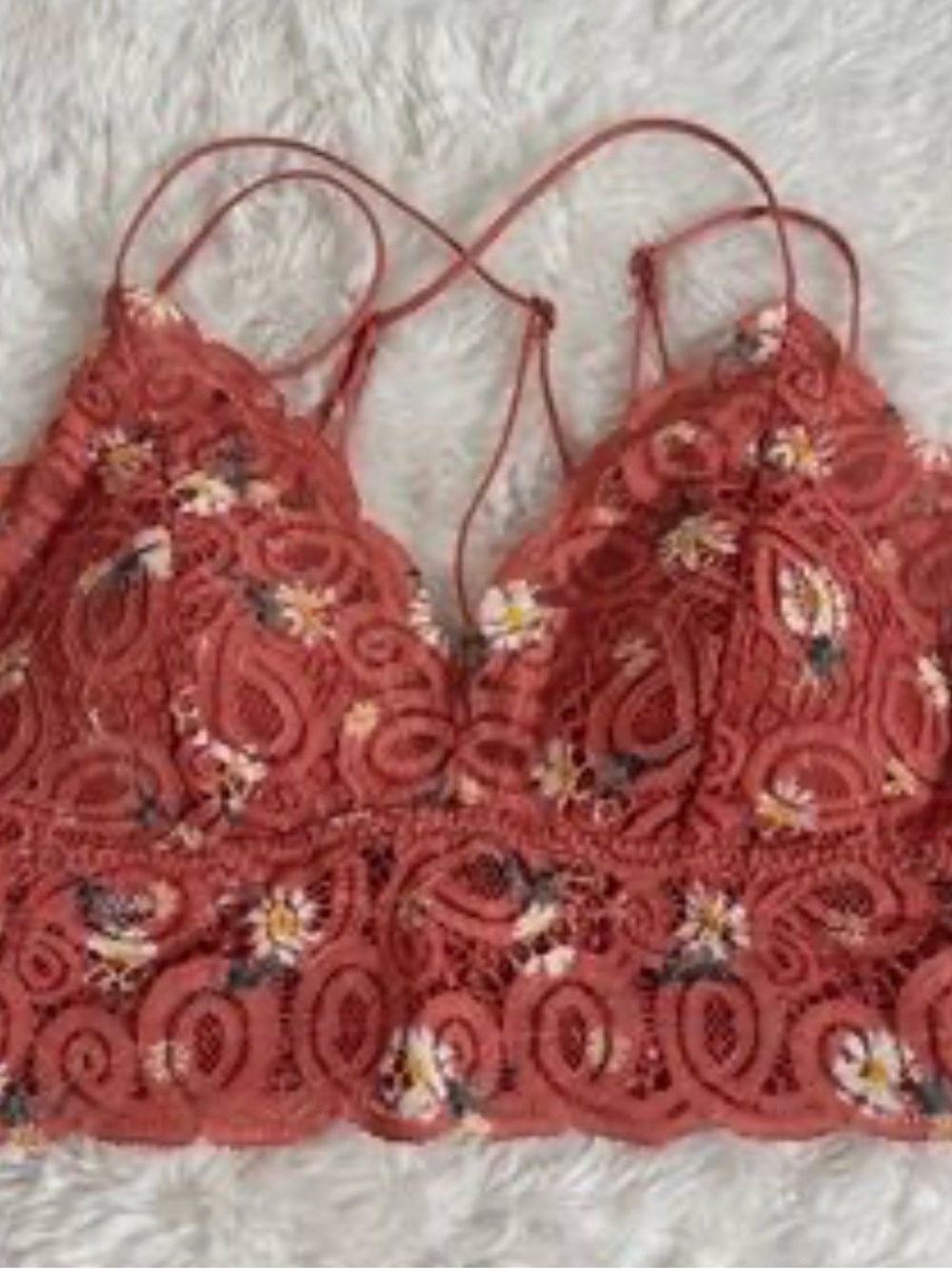 Victoria’s Secret Smocked Bralette Coral Floral Lace Crop Top Daisy Medium